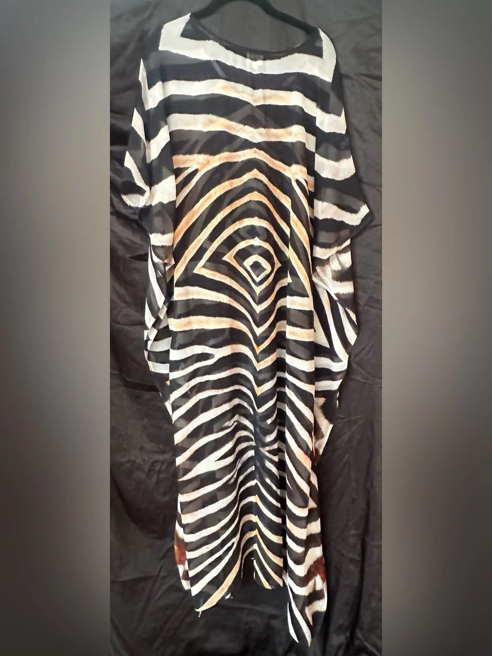 Zebra-Print Kaftan Dress in Black, White & Brown